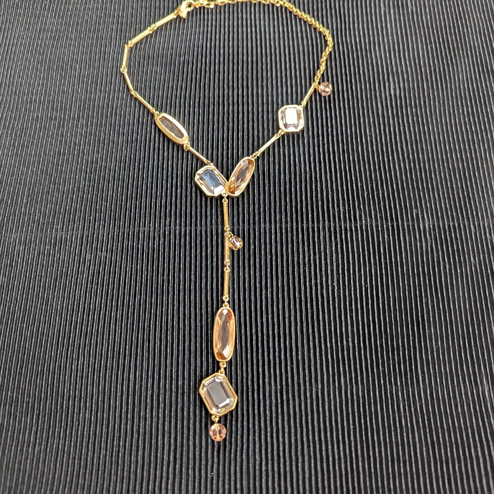 Authentic Swarovski Gold Plated Amber Topaz Austrian Crystal Necklace - Picture 2 of 10